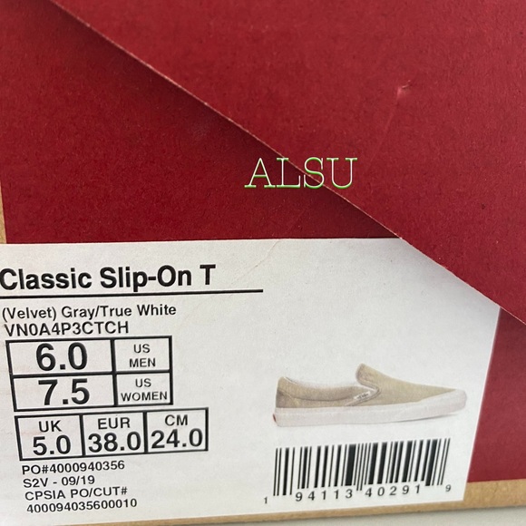 VANS Classic Slip On T Velvet Grey Women’s Sneaker - Picture 10 of 10